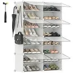 SONGMICS Shoe Rack 8 Cubes Shoe Organizer with Doors 32 Pair Plastic Shoe Storage Cabinet White