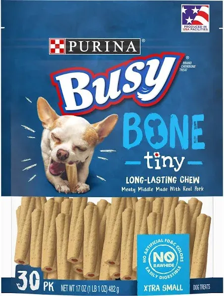 PURINA Busy Made in USA Facilities Toy Breed Dog Bones, Tiny - 30 ct. Pouch