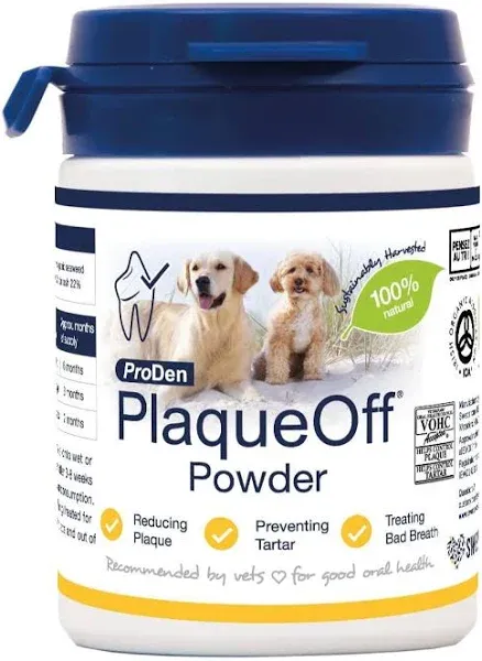 ProDen PlaqueOff Powder for Pets - Cat & Dog Breath Freshener - Plaque & Tartar Remover for Pet Oral Care - 60g