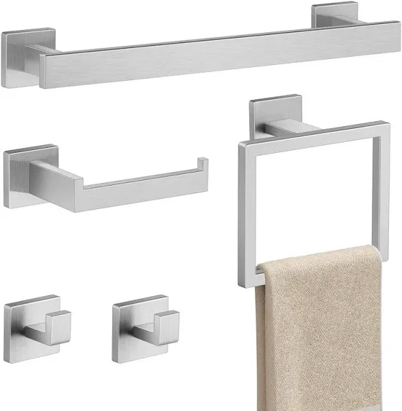 PAHSFS Bathroom Hardware Set Brushed Nickel 5-Pieces Bathroom Towel Rack SUS304 Stainless Steel Bath Towel Bar Set, Towel Racks Wall Mounted.