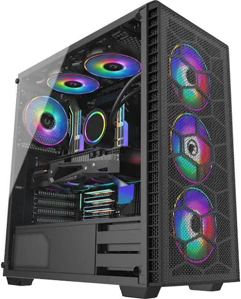 GAMEPOWER Ravadin ATX Mid-Tower PC Gaming Case, 650W PSU, 3X Pre-Installed 120mm ARGB Fans, Tempered Glass Side Panel, Ideal for Gamers and PC Enthusiasts, Black