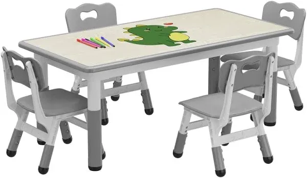 GAOMON Kids Table and 4 Chairs Set, Height Adjustable Toddler Table and Chair Set for Ages 2-10