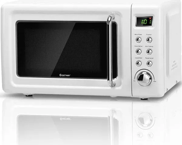 700W Retro Countertop Microwave Oven with 5 Micro Power and Auto Cooking Functio