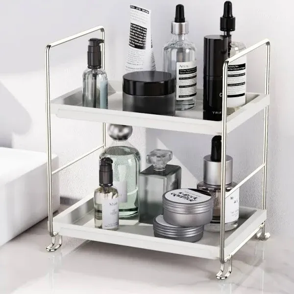 FSyueyun 2-Tier Bathroom Countertop Organizer, Tool-Less Small, Sliver 