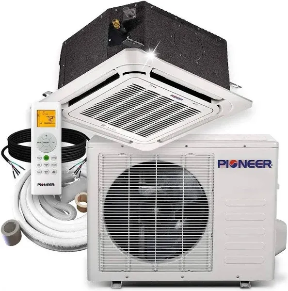 Pioneer 18,000 BTU 8-Way Cassette Ductless Inverter Mini Split Air Conditioner Heat Pump