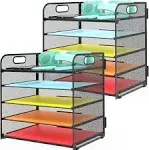 Shop 2 Pack Letter Tray Paper Organizer 5-Tier Desk Organizer File Organizer Paper Holder with Handle, Metal Desktop Document Shelf Tray Office