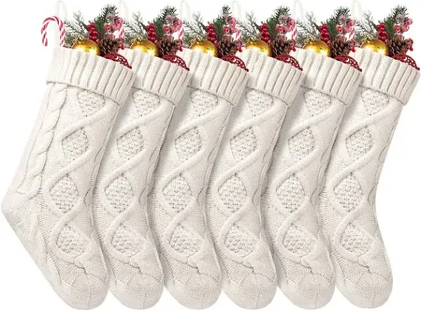 Ekiwen 6 Pack 18 Inches Large Cable Knitted Christmas Stockings