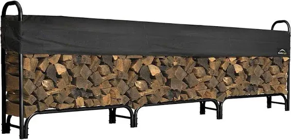 144" Covered Firewood Rack with Black Powder Coated Finish