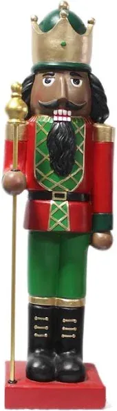 Fraser Hill Farm 32-In. African American Nutcracker Holding Staff Figurine | Festive Indoor Holiday Decor | Christmas Decorations | Red/Green | FFMG032-0NC-MLTAA