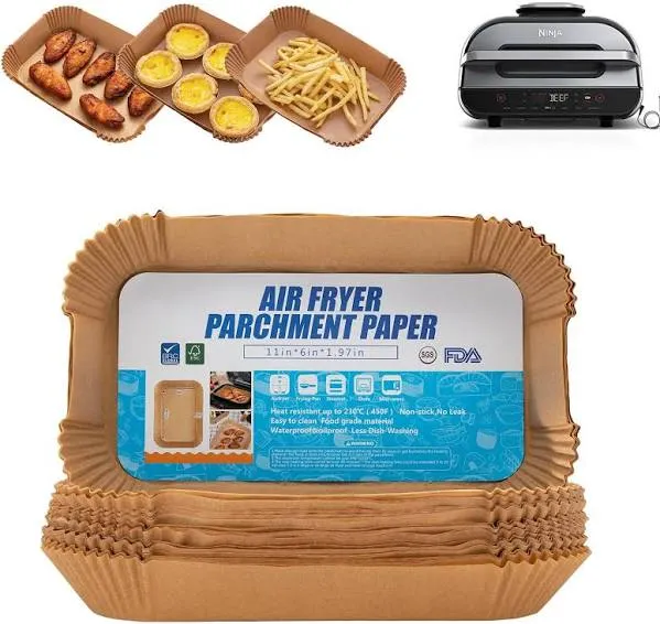 Air Fryer Disposable Paper Liner, 100pcs Food Grade Parchment Liners for Ninja DZ201,Ninja Foodi Dual Air Fryer Accessories Baking Paper (9 * 6,