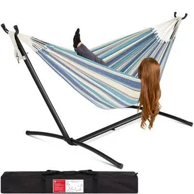 Best Choice Products 2-Person Brazilian-Style Cotton Double Hammock with Stand Set w/ Carrying Bag