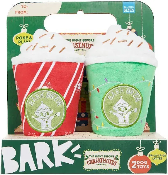 Barkbox BARK FA la la la Lattes Holiday Plush Toy – 2-Part Squeaky & Crinkly Fun Dogs, Perfect for Play & Photo Ops