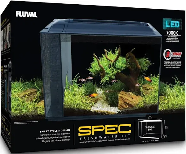 Fluval Spec XV Aquarium - Black 60L - 7000K Lighting