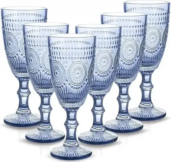 Blue Wine Glasses - Set of 6 Glass Goblets, 10Oz - Dishwasher-Saf<wbr/>e, Handcrafted 