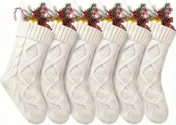 Christmas Stockings 6 Pack, 18 Inches Large Size Knitted Xmas Stocking for Firep