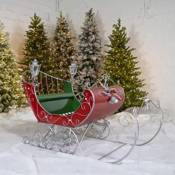 Zaer Ltd. Life-Size Metal Outdoor Victorian Christmas Santa Sleigh