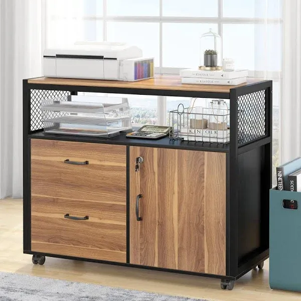 Lockable File Cabinet Printer Stand with Drawers and Caster