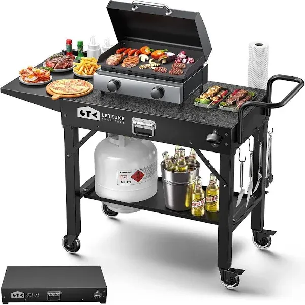 Leteuke Grill Cart for Blackstone Griddle Portable Outdoor Grill Table Foldable Cart Table with Wheels for Ninja Grill