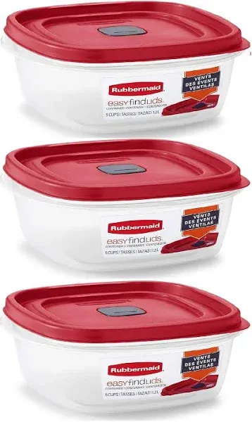 Easy Find Lid Square 5-Cup Food Storage Container (Pack of 3) Red (Vented) NEW