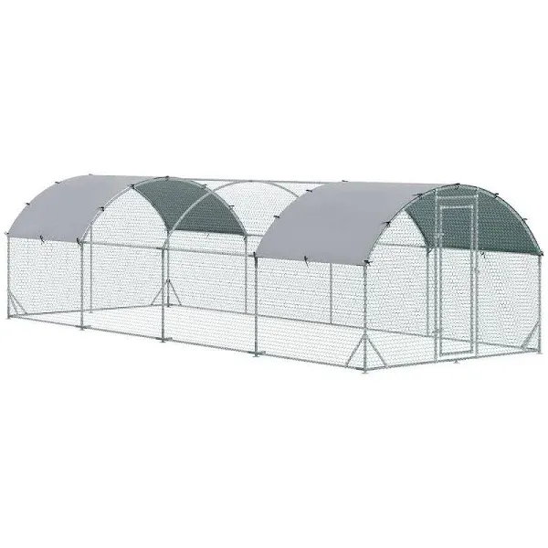 PawHut Metal Chicken Coop Large Cage with Cover Walk-in Poultry Hen Run