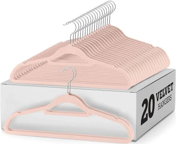 Zober Velvet Clothes Hangers 20 Pack W/Tie Bar Non-Slip