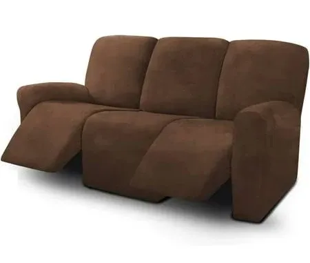 Elegant 8-Piece Velvet Couch Covers for 3 Cushion Reclining Sofas - Chocolate