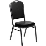 Emma + Oliver Crown Back Stacking Banquet Chair, Black Vinyl/Silver Vein Frame