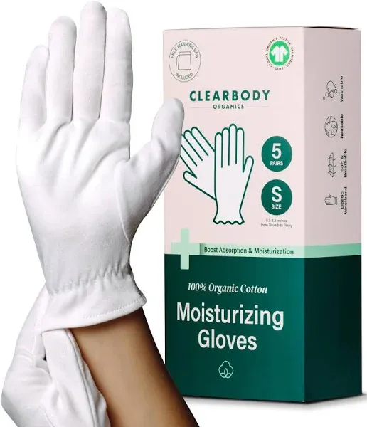 Clearbody Organics Organic Cotton Gloves For Dry Hands 10 Pack