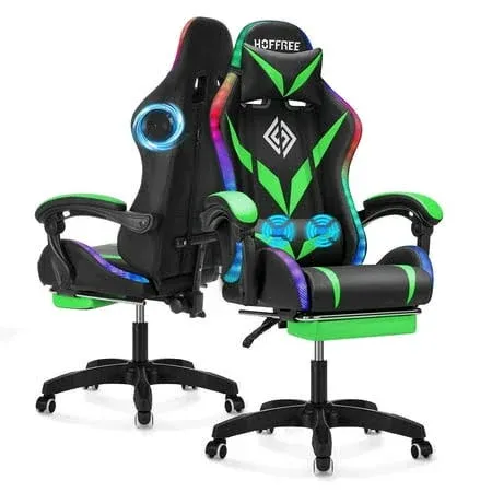 Gaming Chair with Bluetooth Speakers and RGB LED Lights Ergonomic Massage Com...