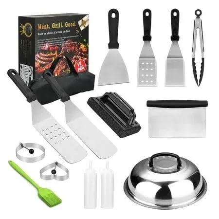 Stainless Steel BBQ Accessories Set: 15-Piece Kit with Carry Bag