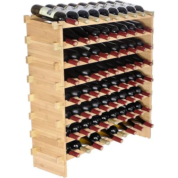 VEVOR 72 Bottle Stackable Modular Wine Rack, 8-Tier Solid Bamboo Wood Storage ...