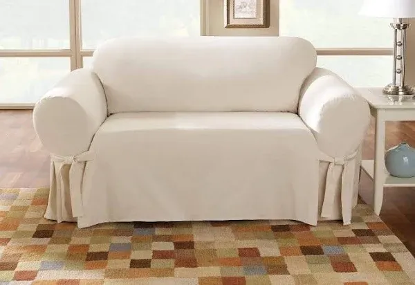 SureFit Cotton Duck Canvas Loveseat Slipcovers Loveseat Cover TAN