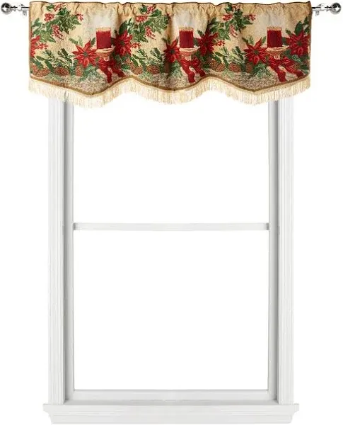 The Holiday Aisle Quinlynn Decorative Christmas Poinsettia Candles Design Tapestry Curtain Valance