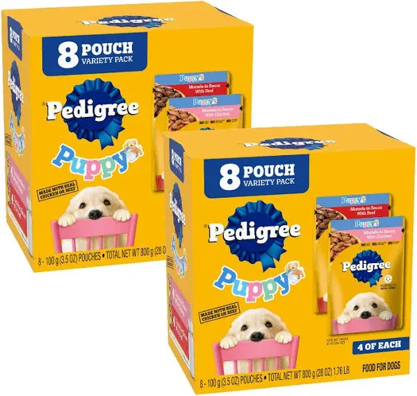 Pedigree Puppy Soft Wet Dog Food Variety Pack, 3.5 Oz Pouches (18 Pack)