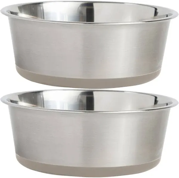 Stainless Steel Dog Bowl Set of 2, Rubber Base, Heavy Duty, BPA Free, Quiet, Les