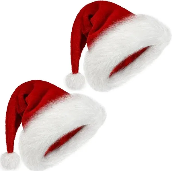 Christmas Hat 2Pack Santa Hat Kids Adult Velvet Xmas Holiday Hat Santa Claus Bulk Party Hat