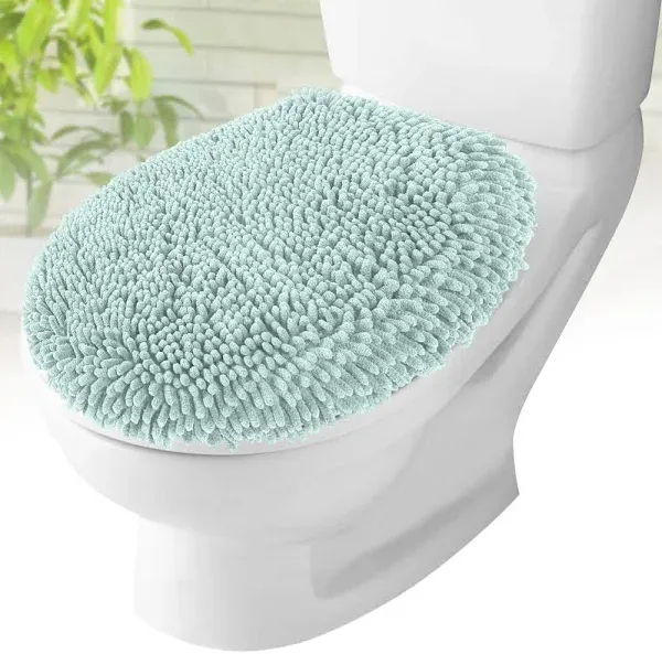 Toilet Lid Cover - Black, Plush Microfiber Oval Toilet Seat Covers for Bathro...