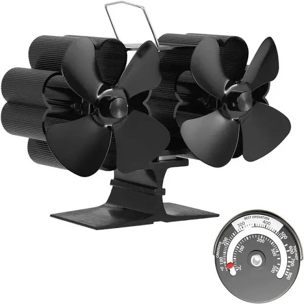 PETCHOR 8-Blade Wood Stove Fan Dual Head Heat Powered Eco-Friendly Fireplace Fan