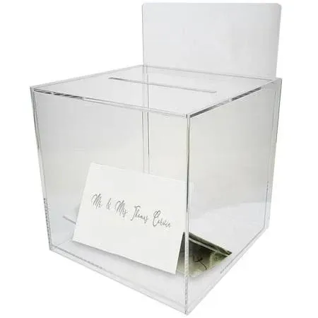 OnDisplay 10&#034; Luxe Acrylic Clear Wedding Card Box w/Hinged Lid - Gift/Money Box