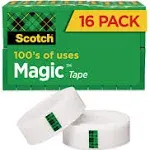 Scotch Magic Tape Value Pack 3/4 inch x 1000 inch 1 inch Core Clear 16/Pack