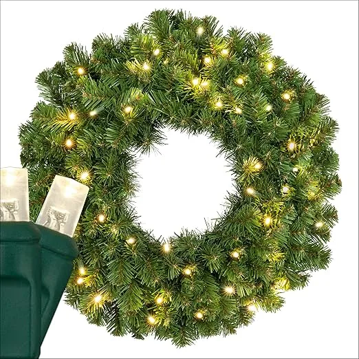 24" SoftTwinkle Sequoia Fir Commercial Christmas Wreath Outdoor Wreath for Front Door, Metal Frame, Thick Crush-Proof Needles, Slow-Twinkle LED Lights