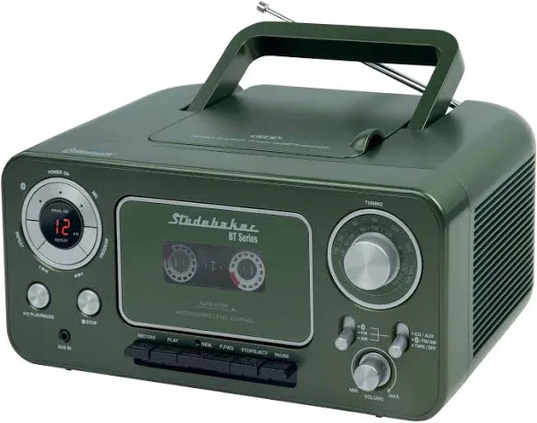 Studebaker | Stereo CD Player with Bluetooth, AM/FM Radio and Cassette Player/Recorder - Green | Realry