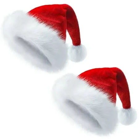 BSVI Christmas Hat 2 Pack, Santa Hat for Adults Unisex Velvet Comfort Extra T...