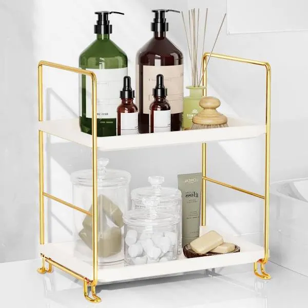 FSyueyun 2-Tier Bathroom Countertop Organizer, Tool-Less Small, Rose Gold 