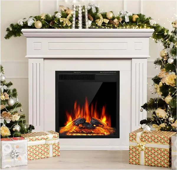 R.W.FLAME Electric Fireplace Mantel Wooden Surround Firebox, 36" White TV Stand with Freestanding Electric Fireplace, Remote Control, Adjustable Led Flame, 750W/1500w