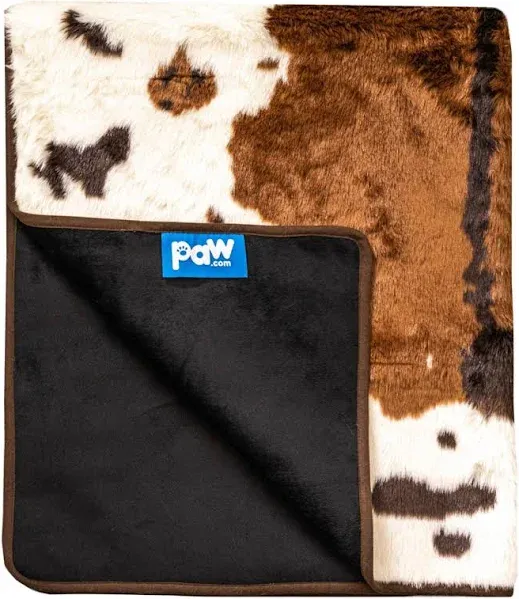 PAW BRANDS PupProtector Waterproof Luxury Faux Fur Washable Dog Throw Blanket, 80" L X 62" W, Black Faux Cowhide