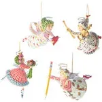 MACKENZIE-CHILDS Patience Brewster Mini Paradise Angel Ornaments, Christmas Ornament Set for The Christmas Tree, Set of 4