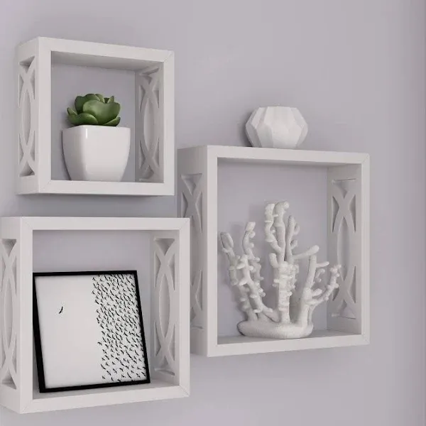 Lavish Home Floating Shelves-Cube Wall Shelf Set with Hidden Brackets