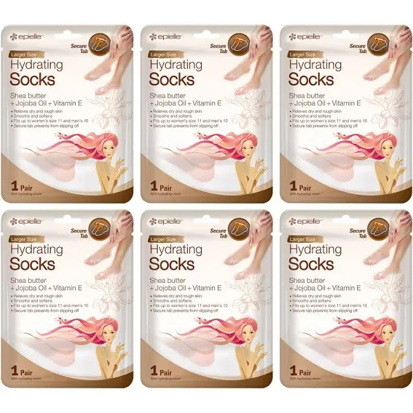 New Epielle Hydrating Foot Masks (Socks 6pk) for Cracked Feet, Dry Heels, Toes and Callus - Shea Butter + Jojoba Oil + Vitamin E Moisturize Feet & So