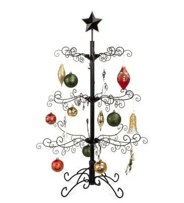 3Ft Wrought Iron Ornament Display Christmas Tree W/Easy Assembly and Stand - Bla